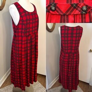Plaid Red Sleeveless Jumper Dress Sz M Cottagecore Tartan plaid Vintage